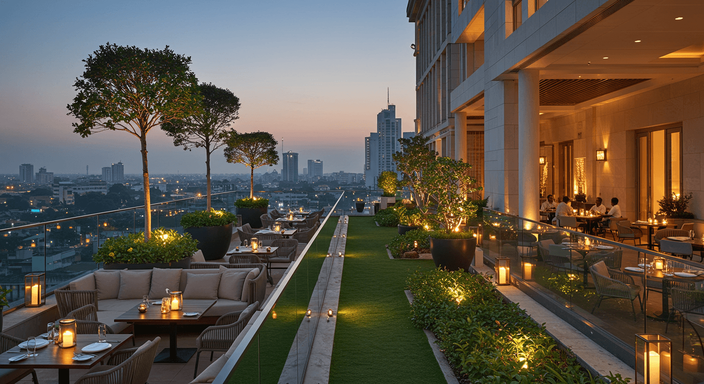 Luxury Restaurant with Green Courtyard & Terrace